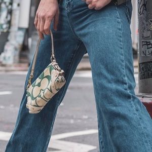 Coach signature canvas leather baguette